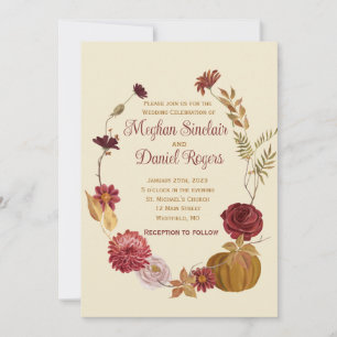 Rustic Autumn Floral Pumpkin Wedding Invitation