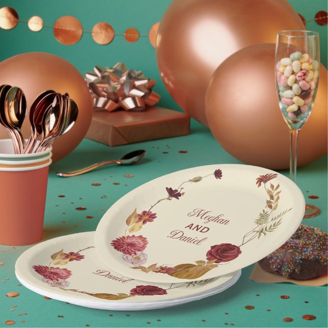 Rustic Autumn Floral Pumpkin Wedding  Paper Plate (Multi)