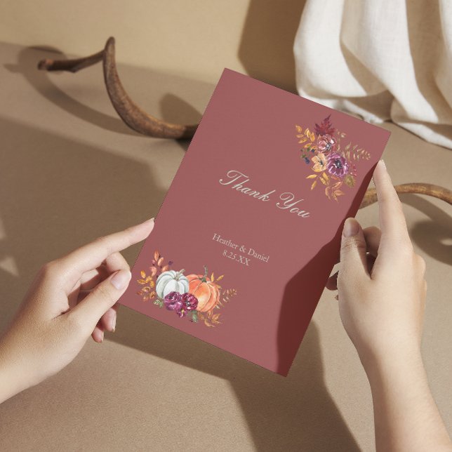 Rustic Autumn Floral Pumpkin Wedding Thank You Card (Creator Uploaded)