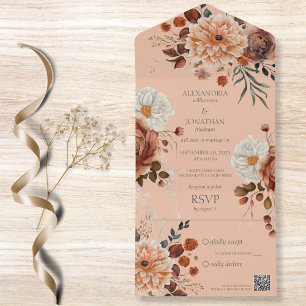 Rustic Autumn Floral QR Code  All In One Invitation
