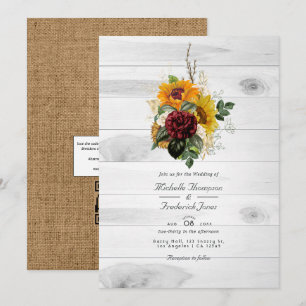 Rustic Autumn Floral QR Code RSVP Country Wedding Invitation