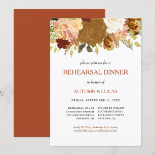 Rustic Autumn Floral Rust Rehearsal Dinner Inv Invitation