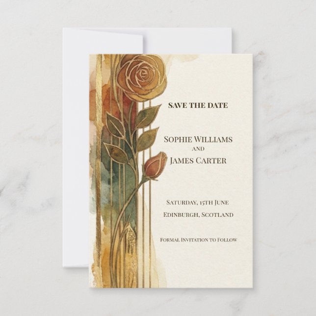 Rustic Autumn Floral Save The Date Card (Front)