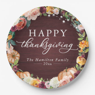 Rustic Autumn Floral Thanksgiving Dinner Paper Pla Plate