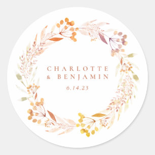 Rustic Autumn Floral Watercolor Wreath Boho Custom Classic Round Sticker