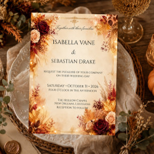Rustic Autumn Floral Wedding Invitation