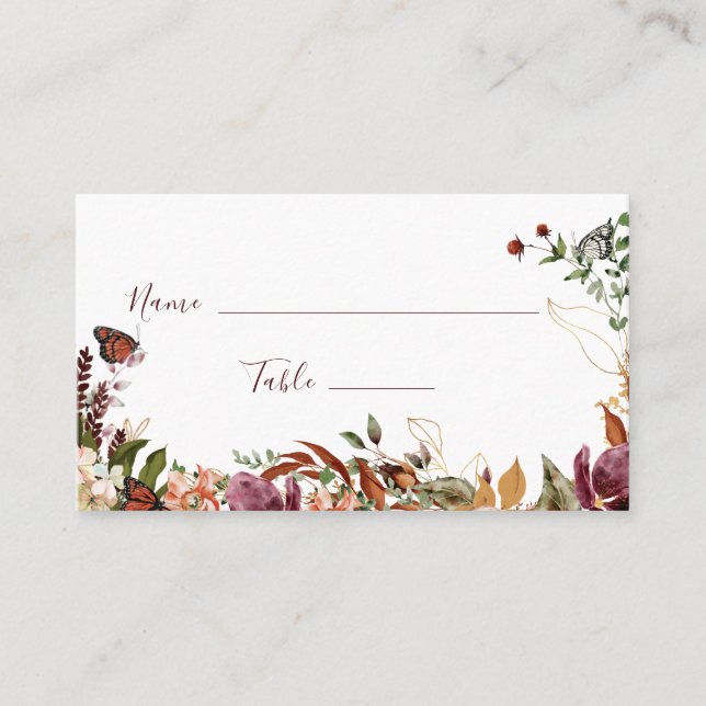 Rustic Autumn Floral Wedding  Place Card (Front)