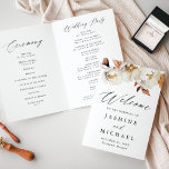 Rustic Autumn Floral Wedding Program<br><div class="desc">Rustic autumn floral wedding program featuring a top border of watercolor fall flowers and foliage in shades of ivory, cream, brown, and orange. The fall floral bouquet is complimented by a modern calligraphy script. Personalize the front of the autumn boho floral wedding program with your names, wedding date, and location....</div>
