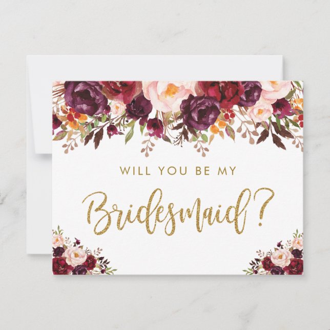 Rustic Autumn Floral Will You Be My Bridesmaid Invitation (Front)