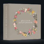 Rustic Autumn Floral Wreath Taupe Custom Name Binder<br><div class="desc">Rustic Autumn Floral Wreath Taupe Custom Name Binder</div>