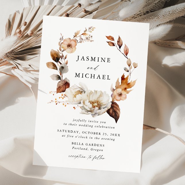 Rustic Autumn Floral Wreath Wedding Invitation (Creator Uploaded)