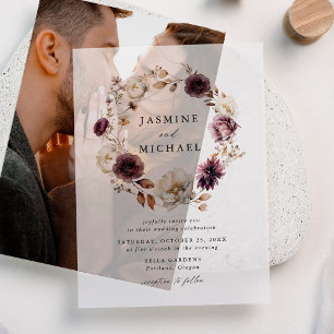 Rustic Autumn Floral Wreath Wedding Vellum Invitations
