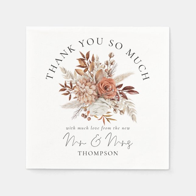Rustic Autumn Florals New Mr Mrs Thank You Napkin (Front)