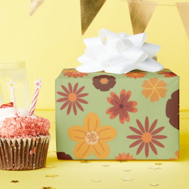 Rustic Autumn Flowers Seamless Fall Birthdays Gift Wrapping Paper (Birthday Party)