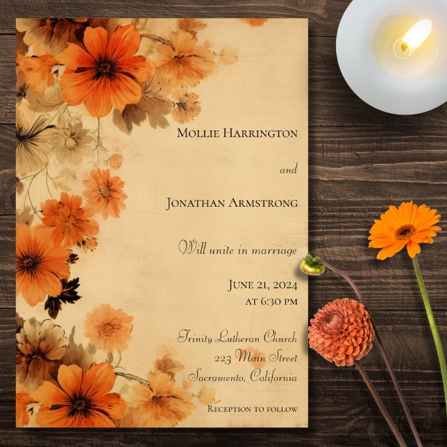 Rustic Autumn Flowers Wedding Invitation (Creator Uploaded)