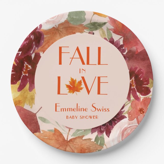 Rustic Autumn Foliage Fall in Love Paper Plate (Front)