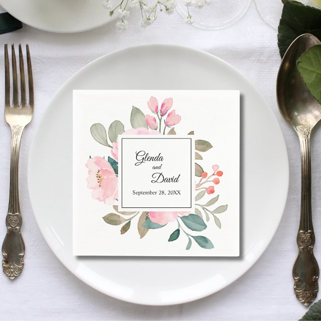 Rustic Autumn Foliage Floral Frame Wedding Napkin (Rustic autumn foliage floral frame napkins add cozy seasonal charm to your wedding table)
