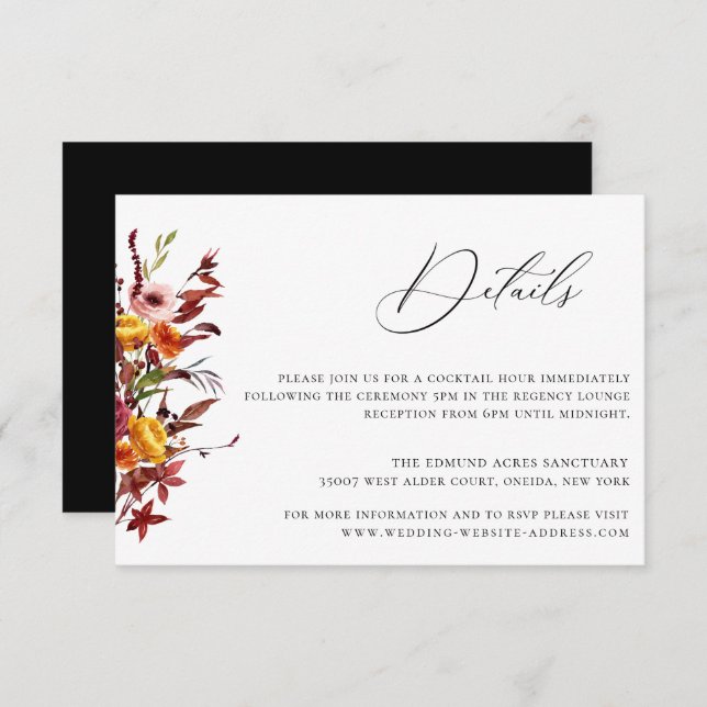Rustic Autumn Foliage Floral Wedding Details Invitation (Front/Back)