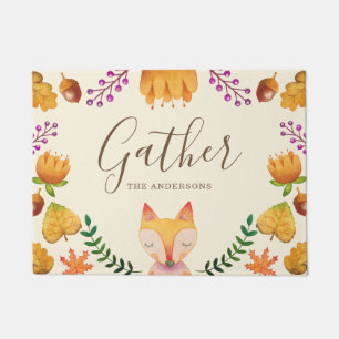 Rustic Autumn Foliage Fox Personalized Doormat