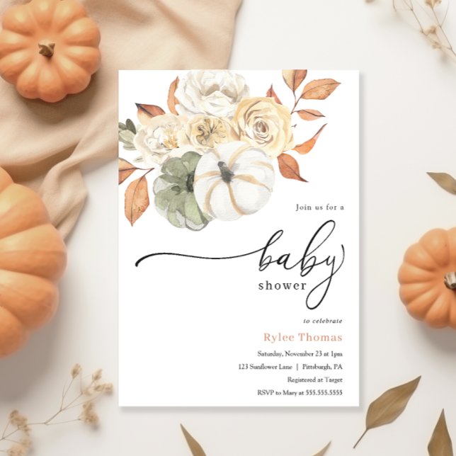 Rustic Autumn Foliage Pumpkin Autumn Baby Shower Invitation (Creator Uploaded)