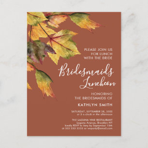Rustic Autumn Foliage Wedding Bridesmaids Luncheon Invitation Postcard