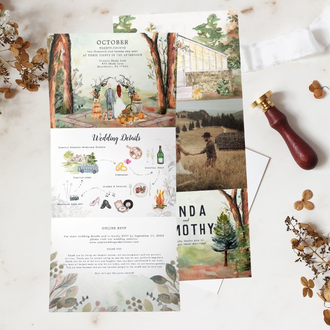 Rustic Autumn Forest | Boho Wedding Tri-Fold Invitation (Creator Uploaded)