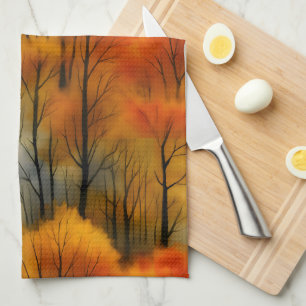 Rustic Autumn Forest - Fall Watercolor Kitchen Towel
