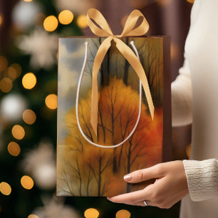 Rustic Autumn Forest - Fall Watercolor  Medium Gift Bag