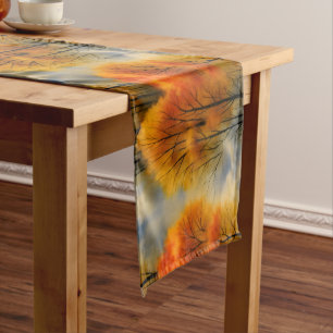 Rustic Autumn Forest - Fall Watercolor  Short Table Runner