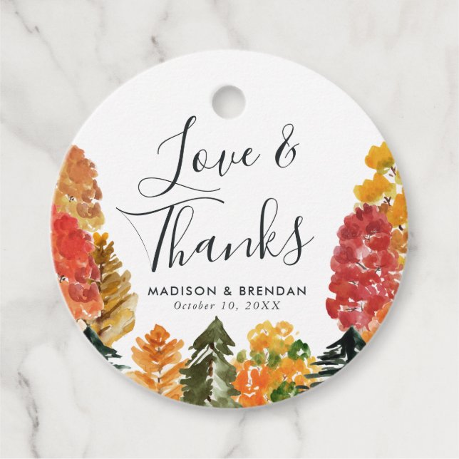 Rustic Autumn Forest Fall Wedding Favour Tags (Front)