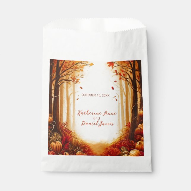 Rustic Autumn Forest Pumpkin Wedding Favour Bag (Front)