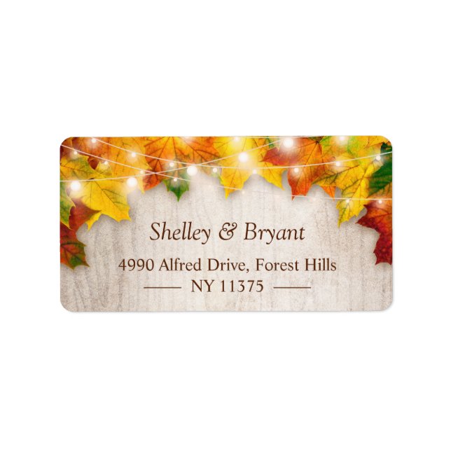 Rustic Autumn Gold Maple Leaves String Lights Label (Front)