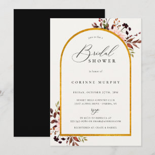 Rustic Autumn Golden Frame Bridal Shower Invitation
