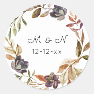 Rustic Autumn Greenery Monogram Classic Round Sticker