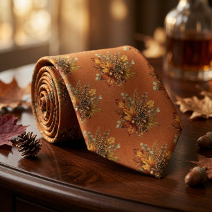 Rustic Autumn Harvest Botanical Leaves Pinecone Tie