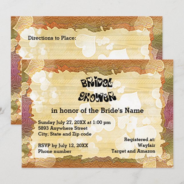 Rustic Autumn Hearts and Frame Image Bridal Shower Invitation (Front/Back)