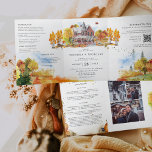 Rustic Autumn Homestead Wedding Tri-Fold Invitation<br><div class="desc">Featuring watercolor autumn illustrations with elegant typefaces. This fall-inspired wedding invitation is perfect for autumn and garden weddings. This "roomy" invitation is a great way to give your guests additional information on the wedding. These cards can list the festivities surrounding your wedding weekend, such as welcome cocktails, after-parties, and morning...</div>