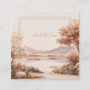 Rustic Autumn Lake Mountain Gold Frame Square Business Card