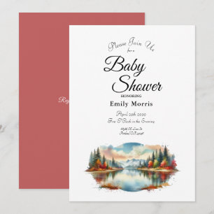 Rustic Autumn Lakeside Forest Baby Shower Invitation