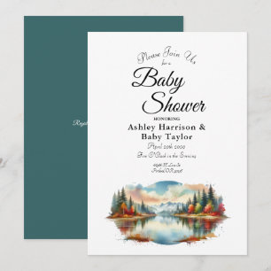 Rustic Autumn Lakeside Forest Baby Shower Invitation
