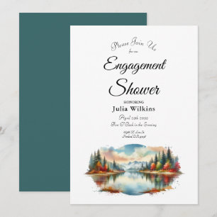 Rustic Autumn Lakeside Forest Engagement Shower Invitation