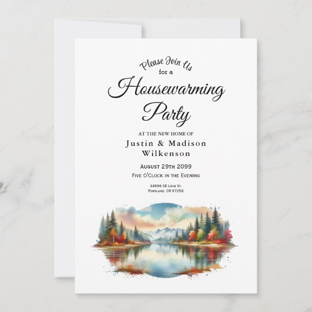 Rustic Autumn Lakeside Forest Housewarming Party Invitation (Front)