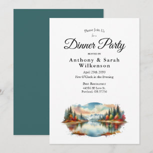 Rustic Autumn Lakeside Forest Restaurant Dinner Invitation