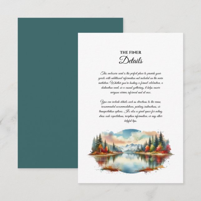 Rustic Autumn Lakeside Forest Wedding Enclosure Card (Front/Back)