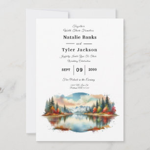 Rustic Autumn Lakeside Forest Wedding Invitation