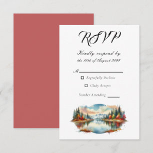 Rustic Autumn Lakeside Forest Wedding RSVP Card