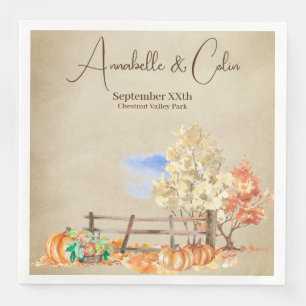 Rustic Autumn Landscape Trees & Pumpkins Parchment Napkin