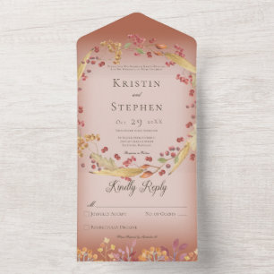 Rustic Autumn Leaf & Berry Wreath Rust No Dinner All In One Invitation