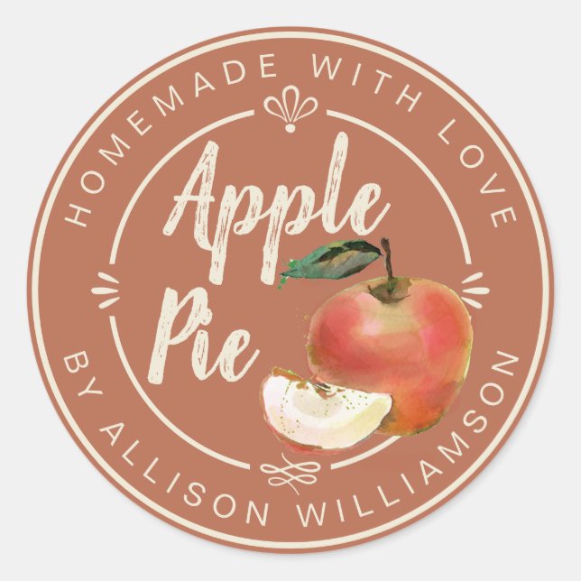 Rustic Autumn Leaf Homemade Apple Pie Classic Round Sticker (Front)
