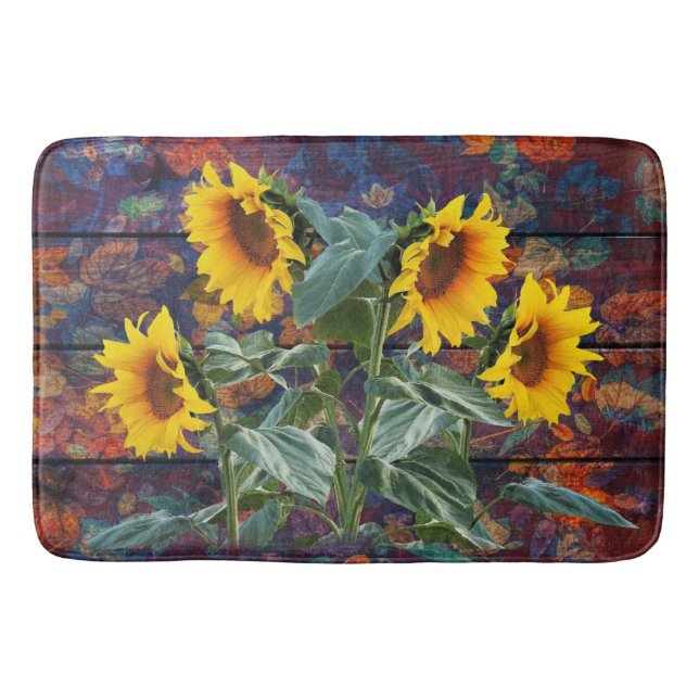 Rustic Autumn Leaves and Sunflowers Bath Mat (Front)